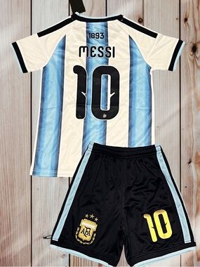 Messi #10 Argentina Kids Soccer Jersey and Shorts Set - Light Blue/White